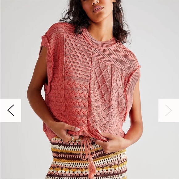 Free People Take The Plunge Sweater Vest Sleeveless Sz M Coral - Picture 2 of 11